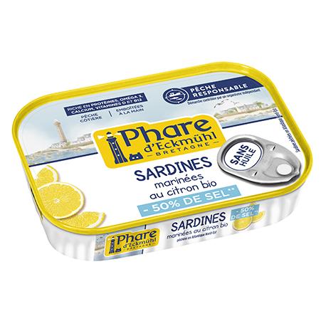Sardines marinade citron bio sans huile -50% de sel 115g - Phare d’Eckmuhl