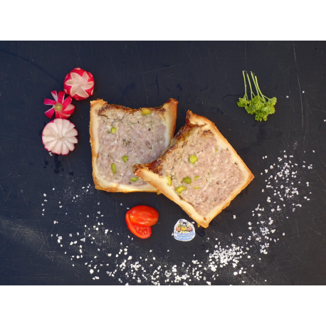 Pâté croûte aux pistaches en tranches (+/- 250g : 2 tranches)